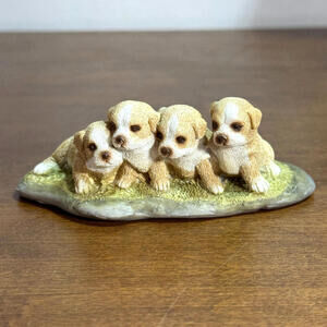 Four Puppies Figurine Dogs Playful Miniature 1.5" H x 4" L